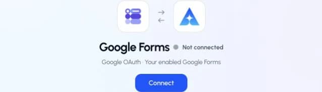 The actual Google Forms connection page in ApexGenius, showing the Connect control.