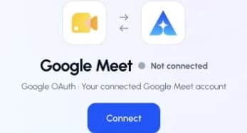The actual Google Meet connection page in ApexGenius, showing the Connect control.