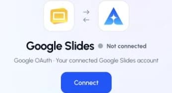 The actual Google Slides connection page in ApexGenius, showing the Connect control.