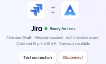 The actual Jira connection page in ApexGenius, showing its saved connection status.