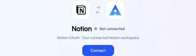 The actual Notion connection page in ApexGenius, showing the Connect control.