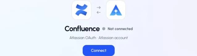 The actual Confluence connection page in ApexGenius, showing the Connect control.
