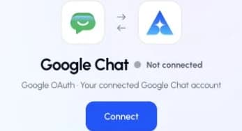 The actual Google Chat connection page in ApexGenius, showing the Connect control.