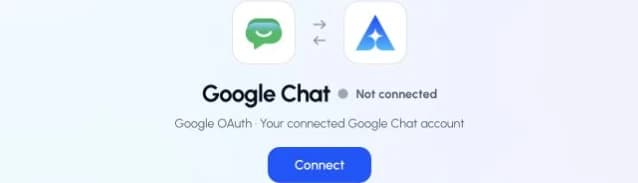 The actual Google Chat connection page in ApexGenius, showing the Connect control.