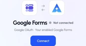 The actual Google Forms connection page in ApexGenius, showing the Connect control.