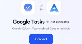 The actual Google Tasks connection page in ApexGenius, showing the Connect control.