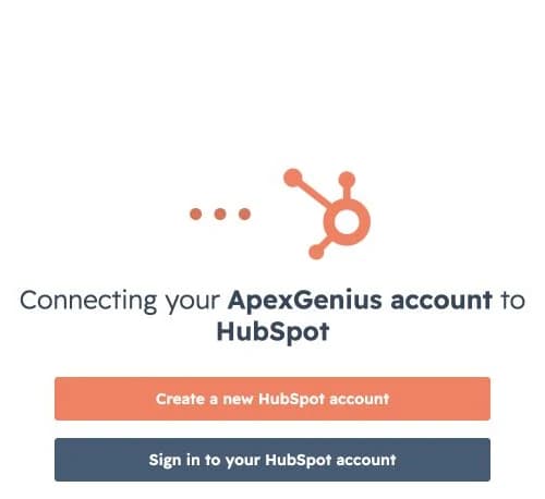 HubSpot’s official page for connecting an ApexGenius account, with Sign in to your HubSpot account.